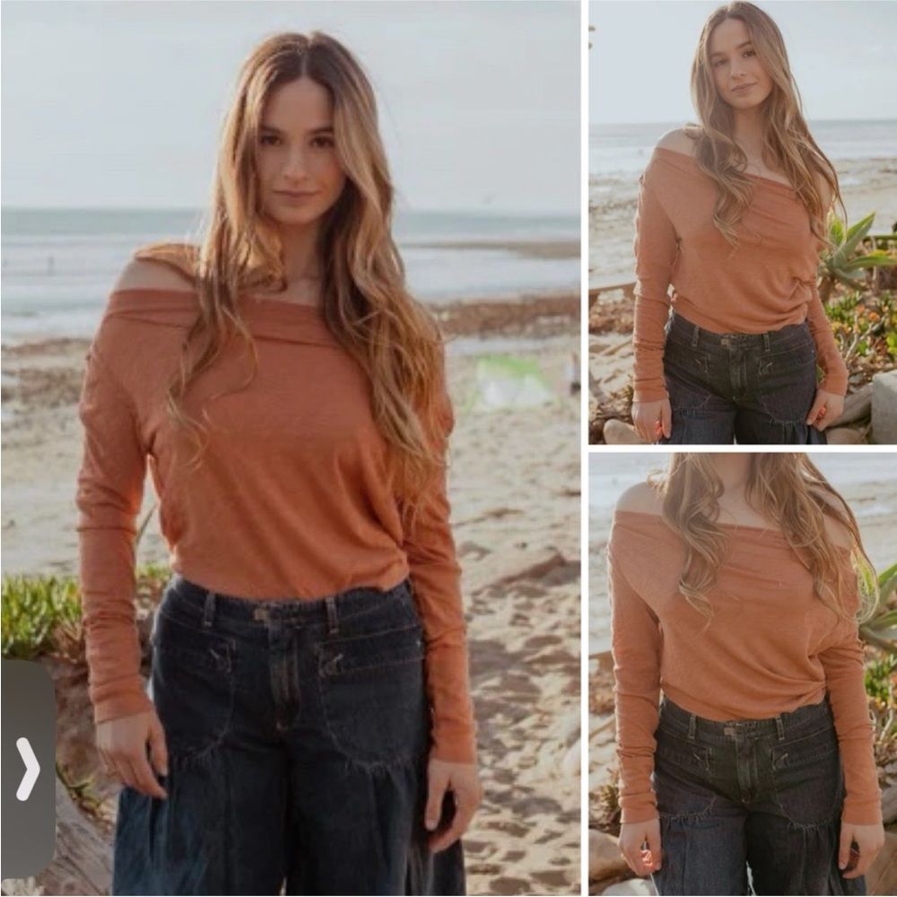 NWT Free People We The Free Kimmi Long Sleeve Top Size L Cinnibar